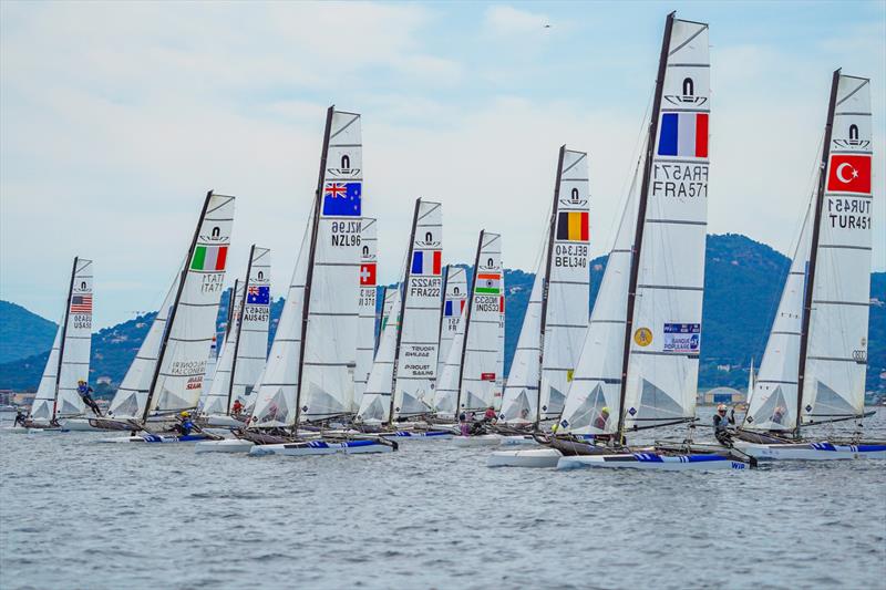 Nacra 17 start - Day 4 - NZL Sailing Team - Semaine Olympique Francais - April 27, 2023 photo copyright Sailing Energy taken at  and featuring the Nacra 17 class