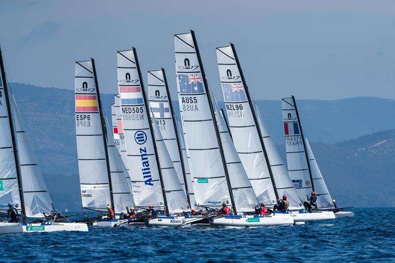 Jason Waterhouse and Lisa Darmanin off the start - 2023 Hyeres Regatta photo copyright Beau Outteridge / Australian Sailing Team taken at COYCH Hyeres and featuring the Nacra 17 class