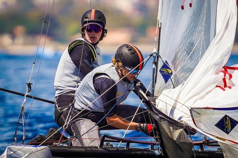 Archie Gargett and Sarah Hoffman - 2023 Nacra 17 Worlds photo copyright Laurens Morel / www.saltycolours.com taken at Weymouth & Portland Sailing Academy and featuring the Nacra 17 class