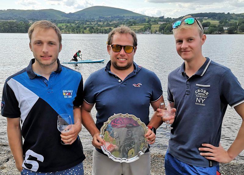 Peter Gray, Simon Forbes and Sam Jones win the Lord Birkett Memorial Trophy 2019 at Ullswater photo copyright Sue Giles taken at Ullswater Yacht Club and featuring the National 18 class