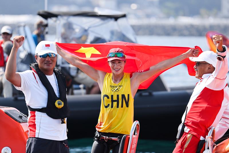Gold for Yunxiu Lu (CHN) in the Women's Windsurfer at the Tokyo 2020 Olympic Sailing Competition photo copyright Sailing Energy / World Sailing taken at  and featuring the RS:X class