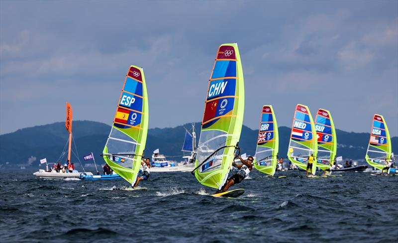 Bronze for Kun Bi (CHN) in the Men's Windsurfer at the Tokyo 2020 Olympic Sailing Competition photo copyright Sailing Energy / World Sailing taken at  and featuring the RS:X class