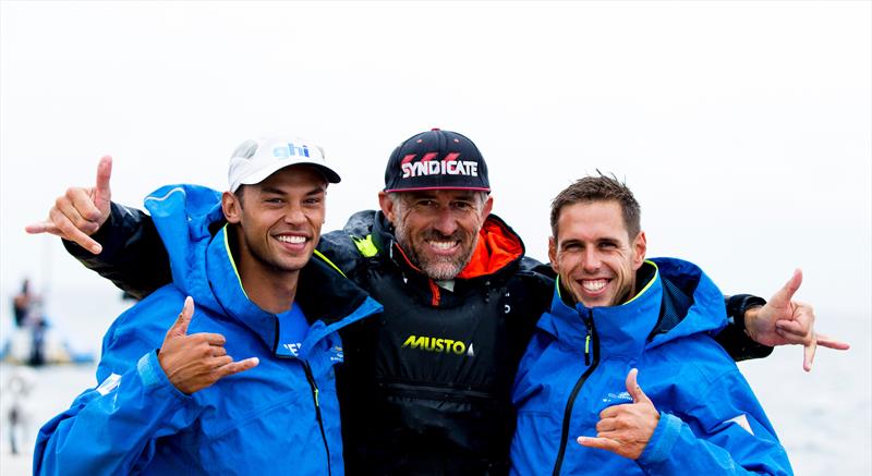 Dorian van Rijsselberghe (NED), coach Aaron McIntosh (NZL) and Kiran Badloe (NED) - RS:X - Day 11 - Hempel Sailing World Championships, Aarhus, Denmark, August 2018 photo copyright Sailing Energy / World Sailing taken at  and featuring the RS:X class