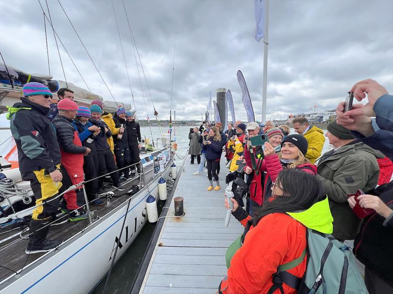 Individual custom knitted as sea BEANIES lined up as the crew prepared to pop the top of a few champagne bottles celebrating the end of their MCINTYRE OGR adventure - photo © Don McIntyre / OGR2023