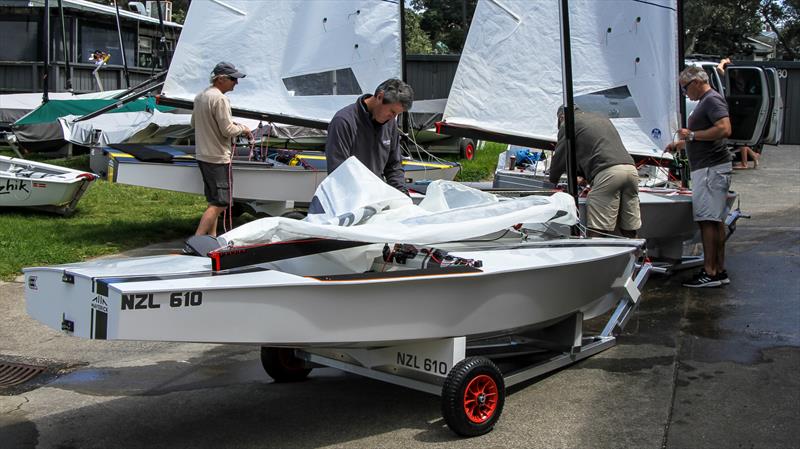 Three Maverick OKs rig up - OK Dinghy - Wakatere BC October 25, 2021 - photo © Richard Gladwell / Sail-World.com