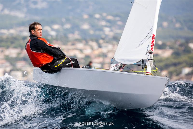 Olivier Vidal on day 2 of the OK Dinghy Europeans in Bandol - photo © Robert Deaves / www.robertdeaves.uk