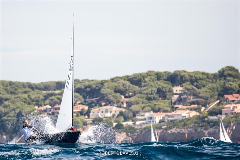 Valerian Lebrun on day 3 of the OK Dinghy Europeans in Bandol photo copyright Robert Deaves / www.robertdeaves.uk taken at Société Nautique de Bandol and featuring the OK class