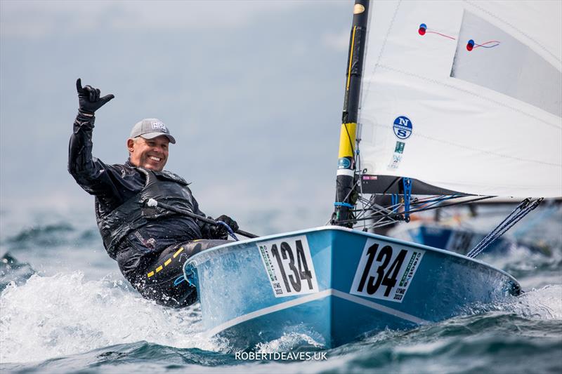 OK Dinghy Worlds Day 3 - Thomas Hansson-Mild, SWE photo copyright Robert Deaves / www.robertdeaves.uk taken at Lyme Regis Sailing Club and featuring the OK class