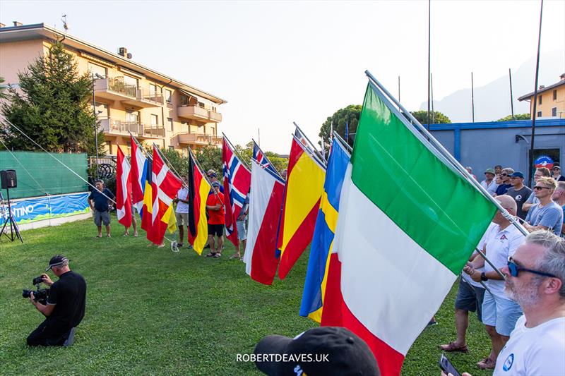 Flags at the opening ceremony - OK Dinghy Europeans photo copyright Robert Deaves taken at Circolo Vela Arco and featuring the OK class
