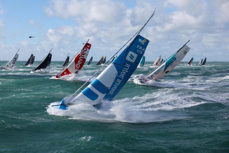 Class 40 after the start of Transat Jacques Vabre in Le Havre, France, on October 29, 2023,  photo copyright Jean-Marie Liot taken at  and featuring the Open 40 class