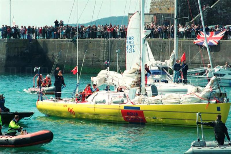 Pete Goss on finishing his Vendée Globe in 1996 on Aqua Quorum - photo © Diomedia