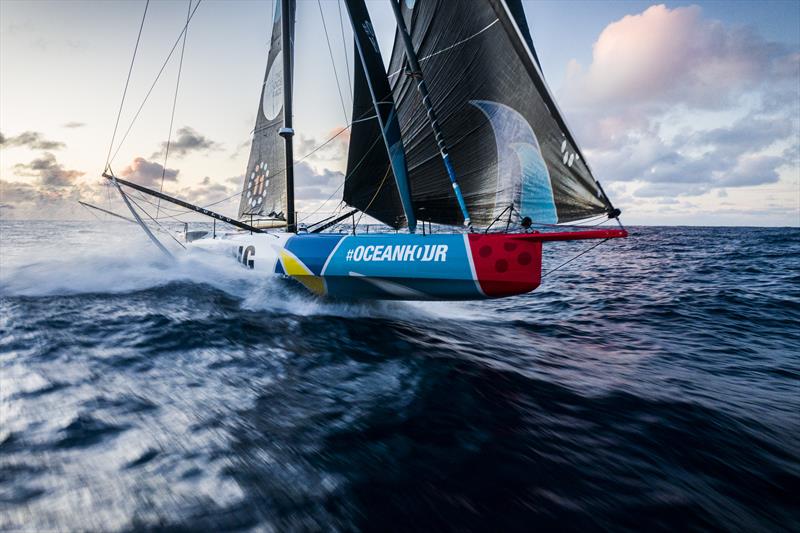 The Ocean Race 2022-23 Leg 3 Day 28 onboard 11th Hour Racing Team. Malama enjoys a rare Southern Ocean sunset - photo © Amory Ross / 11th Hour Racing / The Ocean Race