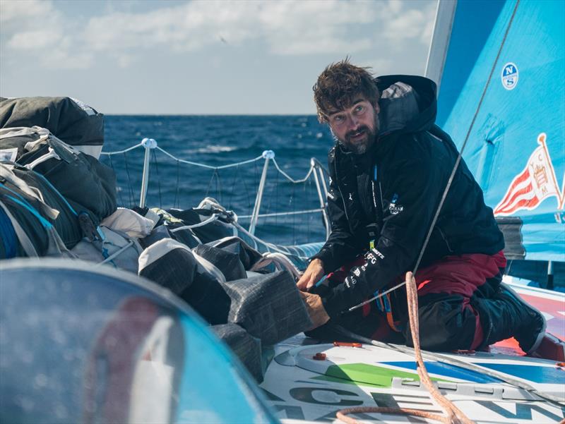 Team Malizia's Boris Herrmann changing sails in the Sourthern Ocean - photo © Antoine Auriol / Team Malizia