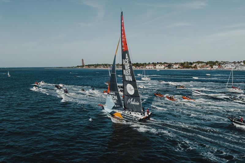 Team Malizia were escorted by an incredible amount of spectator boats and tens of thousands of people cheering from the shoreline during The Ocean Race's Fly-By in Kiel last year photo copyright Jan-Eric Winkelmann / Funkhaus taken at  and featuring the IMOCA class