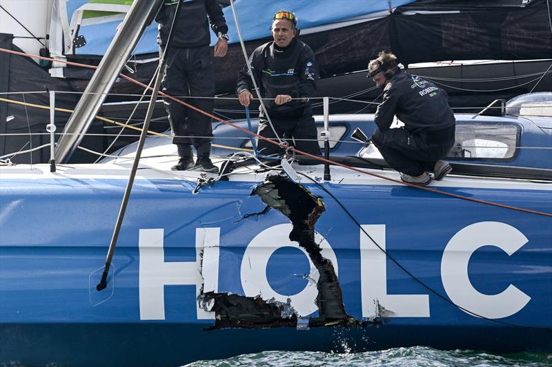 Holcim PRB damaged during The Ocean Race Europe start in Kiel, Germany on August 10 - photo © Vincent Curutchet / The Ocean Race Europe