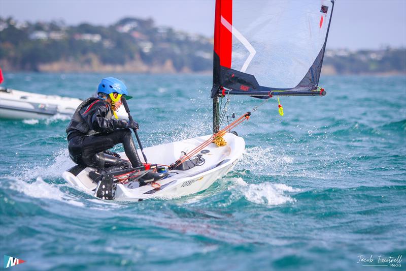 O'pen Skiff NZ Nationals - Manly SC - April 2024 photo copyright Jacob Fewtrell Media taken at Manly Sailing Club and featuring the O'pen Skiff class