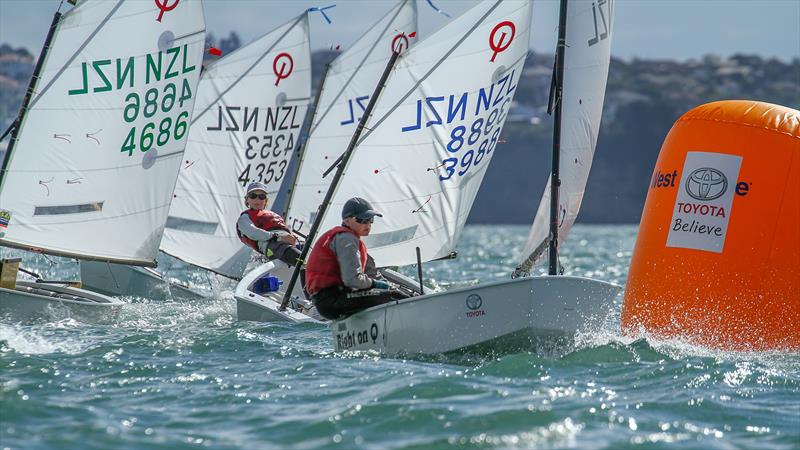 Silver fleet round the windward mark - Day 6 - 2019 Toyota New Zealand Optimist National Championships, Murrays Bay, April 2019 photo copyright Richard Gladwell taken at Murrays Bay Sailing Club and featuring the Optimist class