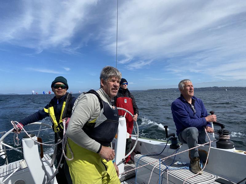 (From left to right: Mark Reed, Jonathan McKee, Libby McKee, and Erik Kristen keep Dark Star moving fast...after MR and EK fixed our DC issues photo copyright David Schmidt taken at Seattle Yacht Club and featuring the PHRF class