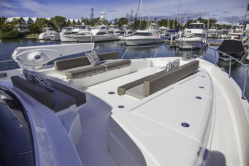 Foredeck aboard Riviera's 68/72 Sports Motor Yacht - photo © John Curnow