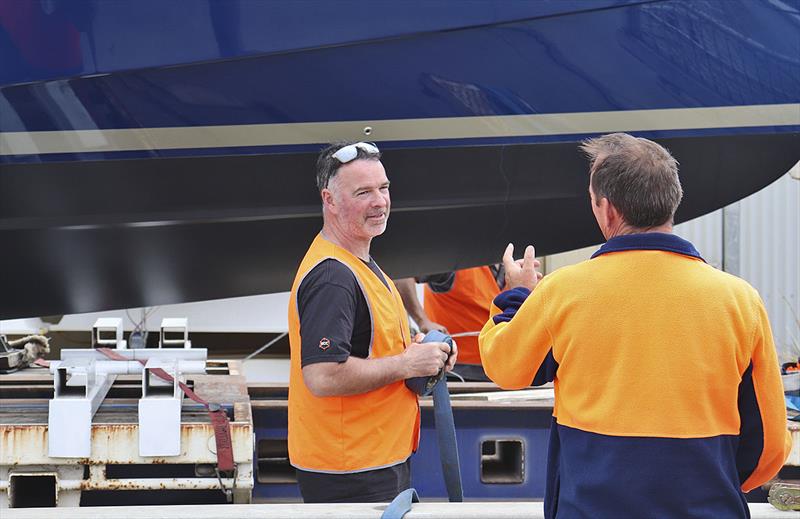 Steve Campbell during the first splashing of his new Cape50 Motor Yacht photo copyright Wally Tench taken at Sandringham Yacht Club and featuring the Power boat class