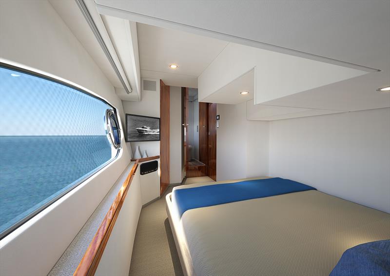 Riviera 465 SUV - The port side stateroom offers a queen double bed while the starboard stateroom provides twin side-by-side single beds photo copyright Riviera Australia taken at  and featuring the Power boat class