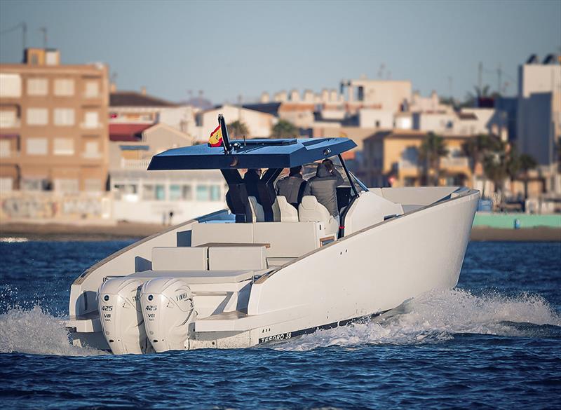 Almost military slab style topsides gives power and volume on deck and below photo copyright Tesoro Yachts taken at  and featuring the Power boat class