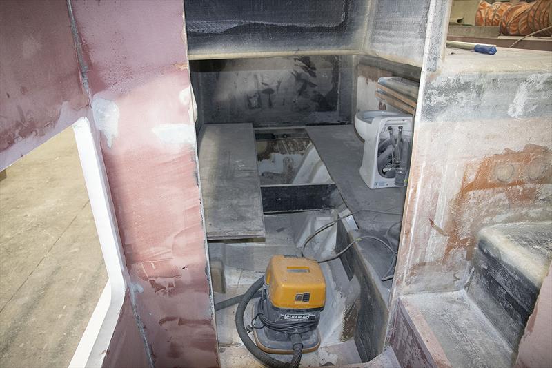 Starboard cabin may not look much now, but it has ample room for two to sleep and a magnificent view out of the huge topside windows. Good way to wake up! photo copyright John Curnow taken at  and featuring the Power boat class