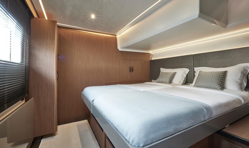 Guest VIP Staterooms are convertible between twins and doubles - Prestige's new M48 powercat photo copyright Prestige Yachts taken at  and featuring the Power boat class