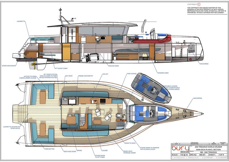 Tender stowage - Stabilised Monohull - photo © Bury Design