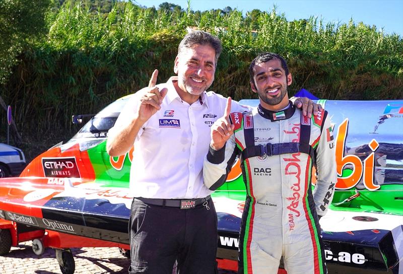 On top of the world - Rashed Al Qemzi with Team Abu Dhabi manager Guido Cappellini - UIM F2 World Championship 2023 - photo © Narayan Marar