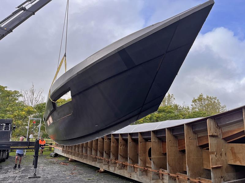 Sprint 20S - Starboard topside being removed from the mould prior to installation on the vessel. Pre-trimmed and checked in accordance with the 3D hull scan photo copyright Valder Yachts taken at  and featuring the Power Cat class