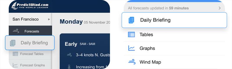 Predictwind - Daily briefing menu location example photo copyright Predictwind taken at  and featuring the  class