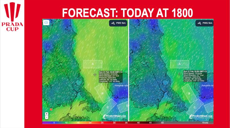Wind 1800hrs - February 21, 2021 - Prada Cup Finals - Day 4 - photo © Predictwind.com