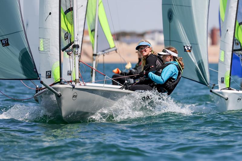Holly Mitchell and Ella Jones win the Junior title at the 2021 UK RS Feva Nationals at Hayling Island photo copyright Digital Sailing / www.digitalsailing.co.uk taken at Hayling Island Sailing Club and featuring the RS Feva class
