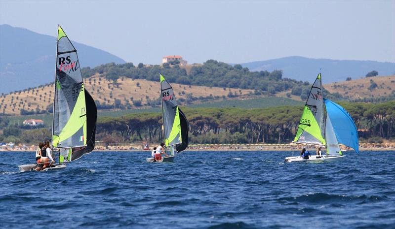 Racing on Day 1 - RS Feva Worlds 200 crews from 23 countries - Follonica, Italy - July 2019 photo copyright Elena Giolai / Fraglia Vela Riva taken at Gruppo Vela L.N.I. Follonica and featuring the RS Feva class
