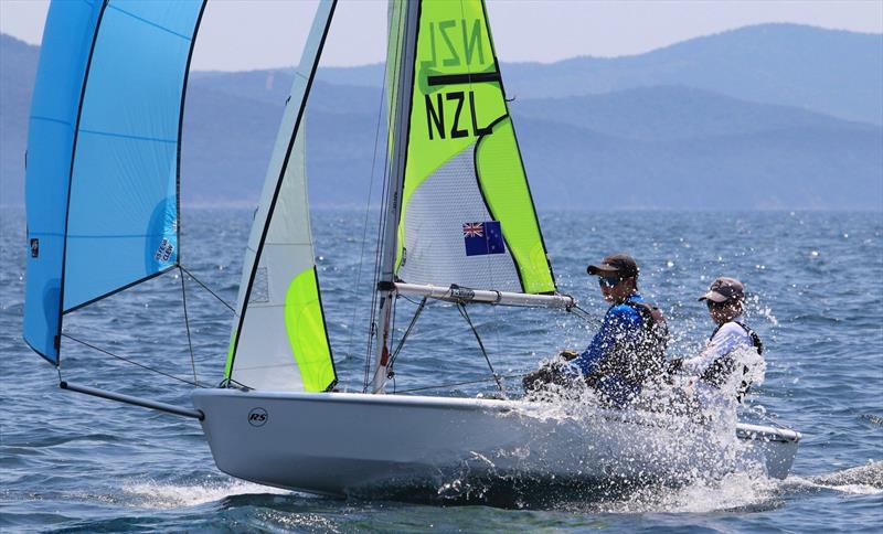 New Zealand crews in action on Day 1 of the 2019 RS Feva World Championships, Follonica Bay, Italy - photo © Elena Giolai / Fraglia Vela Riva