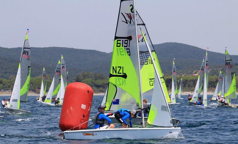 Simon Cooke and Oskar Masfen (NZL) - Day 1 of the 2019 RS Feva World Championships, Follonica Bay, Italy photo copyright Elena Giolai / Fraglia Vela Riva taken at Gruppo Vela L.N.I. Follonica and featuring the RS Feva class