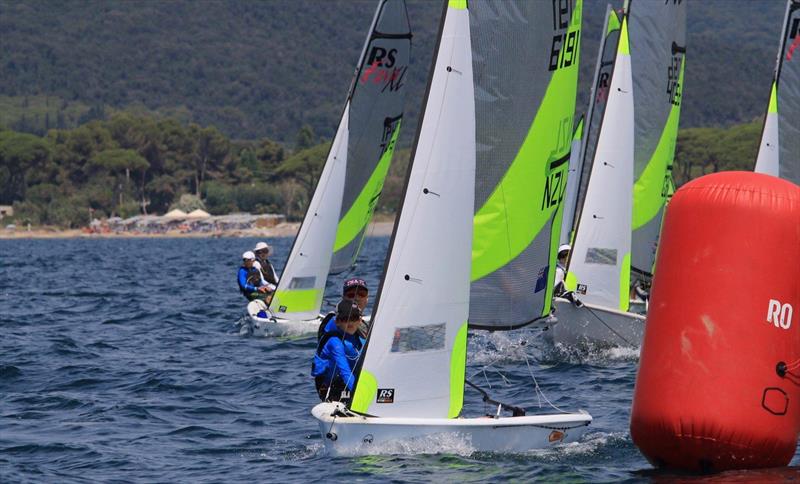 Simon Cooke and Oscar Masfen (NZL) in action on Day 1 of the 2019 RS Feva World Championships, Follonica Bay, Italy - photo © Elena Giolai / Fraglia Vela Riva