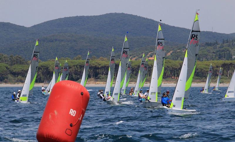 New Zealand crews in action on Day 1 of the 2019 RS Feva World Championships, Follonica Bay, Italy photo copyright Elena Giolai / Fraglia Vela Riva taken at Gruppo Vela L.N.I. Follonica and featuring the RS Feva class