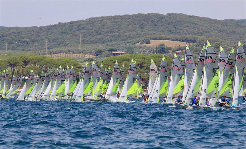 New Zealand crews in action on Day 1 of the 2019 RS Feva World Championships, Follonica Bay, Italy photo copyright Elena Giolai / Fraglia Vela Riva taken at Gruppo Vela L.N.I. Follonica and featuring the RS Feva class