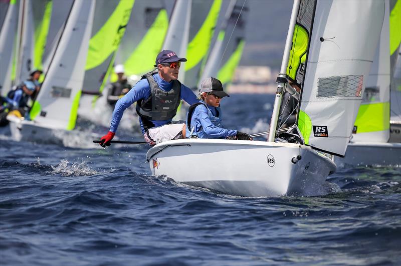 Overall leaders Simon Cooke and Oskar Masfen (NZL)  - Day 3 of the 2019 RS Feva World Championships, Follonica Bay, Italy - photo © Elena Giolai / Fraglia Vela Riva