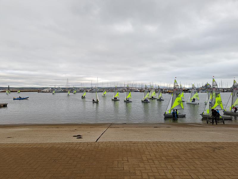 Launching during the RS Feva Winter Championship at the WPNSA photo copyright Chrissie Le Petit taken at Weymouth & Portland Sailing Academy and featuring the RS Feva class