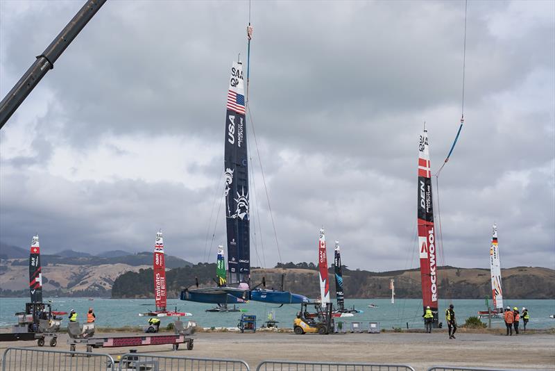 RS Fevas alongside the F50s in the SailGP Inspire program - Lyttelton - March 23, 2024 photo copyright Justin Mitchell taken at Naval Point Club Lyttelton and featuring the RS Feva class