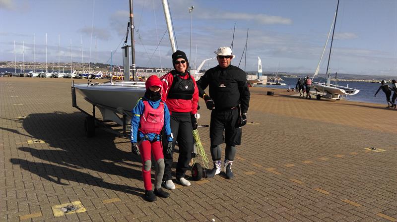 The Ems prepare for a wild sail, with youngest fleet member Laura, during the K6 Nationals at the WPNSA photo copyright Heather Chipperfield taken at Weymouth & Portland Sailing Academy and featuring the K6 class