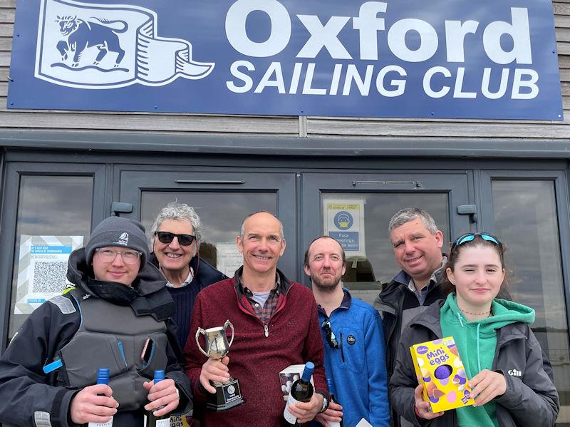 Oxford K6 Open winners (l-r) Harry Barker, George Barker, Mike Trueman, James Bennett, Fraser Elms and Laura Elms photo copyright John Tabor taken at Oxford Sailing Club and featuring the K6 class