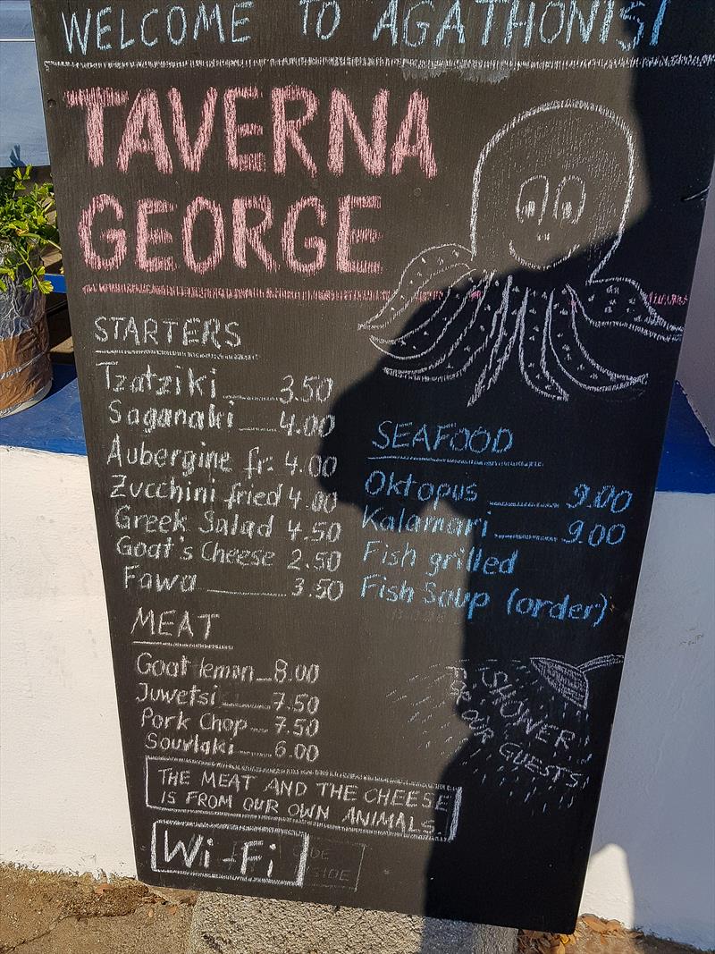 Menu and prices (in Euros) - Agathonisi photo copyright Richard Gladwell taken at  and featuring the  class