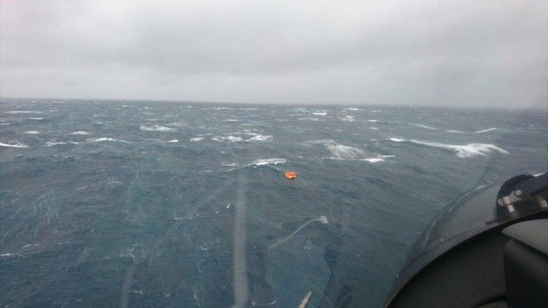 The liferaft that was dropped to the four sailors after they had already spent two hours in the water without a liferaft after their yacht sank photo copyright Auckland Rescue Helicopter Trust taken at  and featuring the  class
