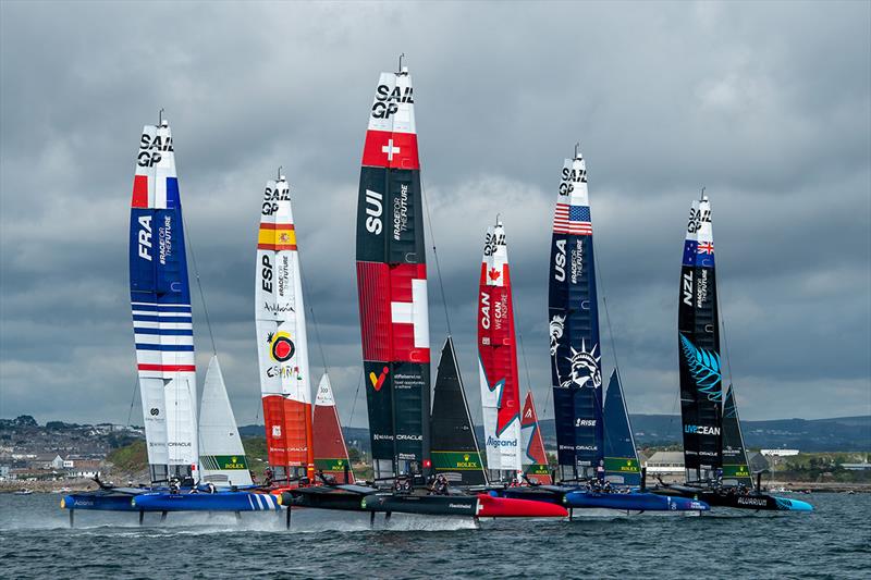 The Fleet on Race Day 1 of the Great Britain Sail Grand Prix | Plymouth in Plymouth, England photo copyright Ricardo Pinto for SailGP taken at  and featuring the  class