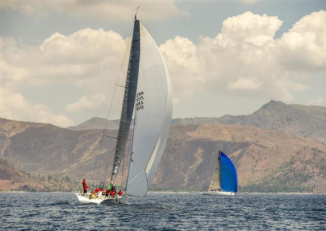 Neil Pryde's Welbourne 52 HI FI (HKG) and Bryon Ehrhart's LUCKY (USA) enjoying a close contest on the approach to Subic Bay HI FI, Sail No: HKG2112, Skipper-Owner: Neil Pryde, Design: Welbourne 52 Custom, TCC: 1.351 - Rolex China Sea Race 2014 ©  Rolex/ Kurt Arrigo http://www.regattanews.com