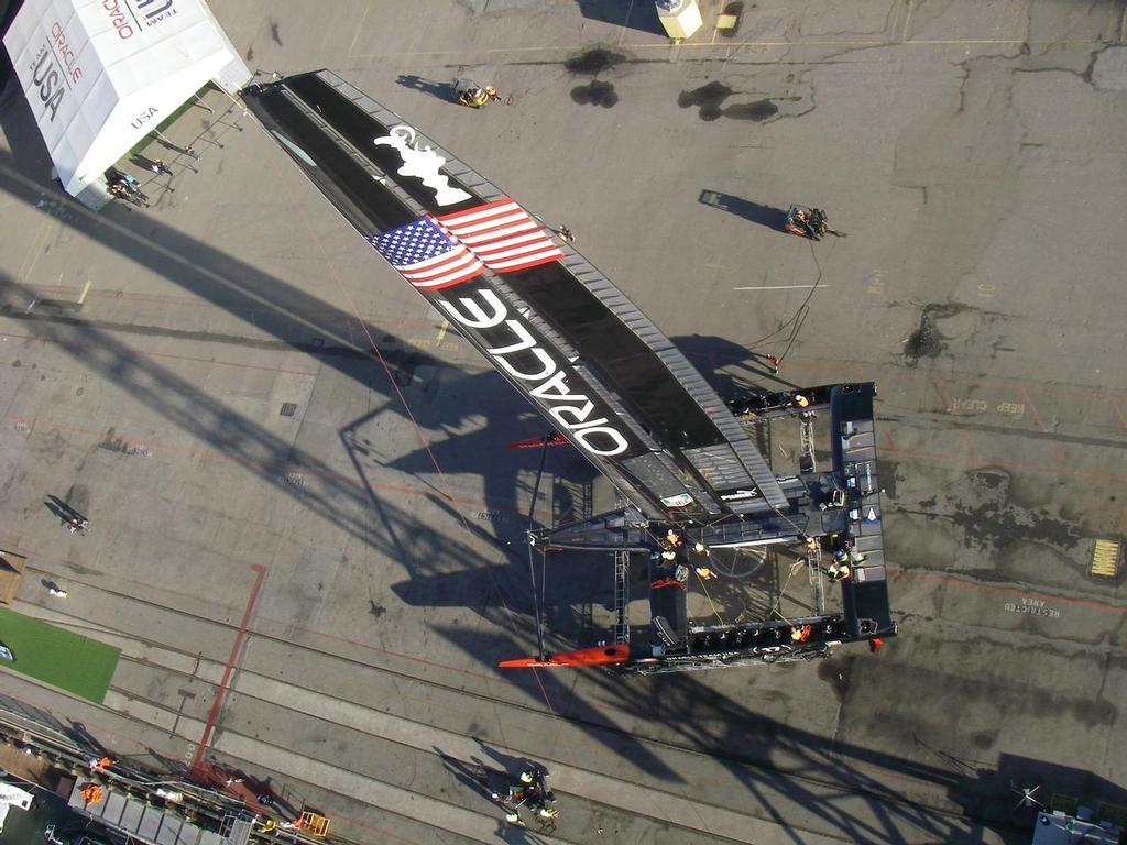 Oracle Team USA as seen from the top of the crane © Neil Wilkinson - OTUSA